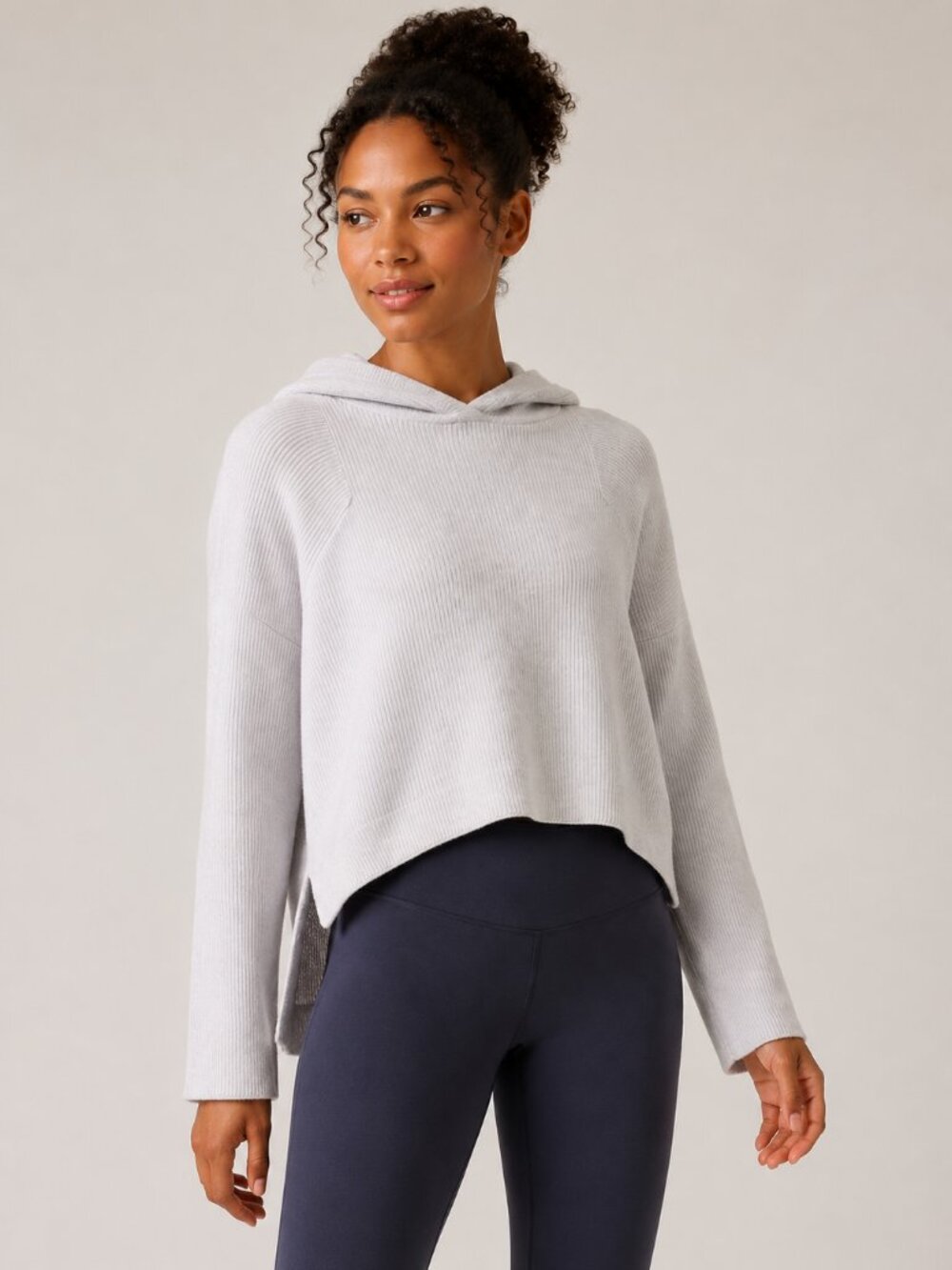 Athleta Rest Day Hoodie Sweater Ribbed Light Grey Pullover XS